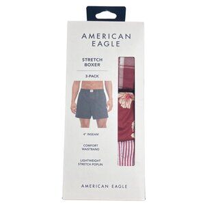 New AMERICAN EAGLE Men's XS 3 Pack 4" Stretch Poplin Boxers Red Plaid Stripe Box